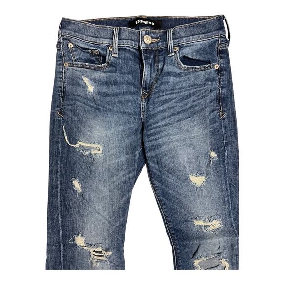 Express Jeans Distressed Mid Rise Skinny Ankle Womens 2R Grunge Casual Comfy - Picture 2 of 5